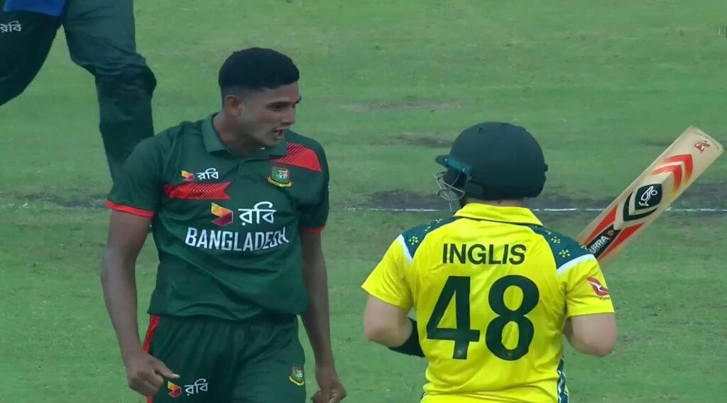 Nahid Rana and Josh Inglis heated argument during BAN vs AUS 1st ODI 2026 match at Mirpur