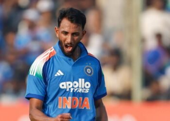 Prasidh Krishna celebrating after taking 4 wickets against Afghanistan in Chennai ODI match