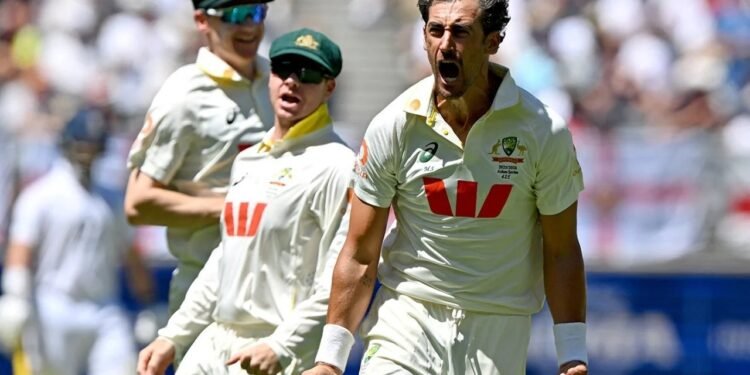 Mitchell Starc celebrating 6 wickets vs Bangladesh in 2nd test 2026
